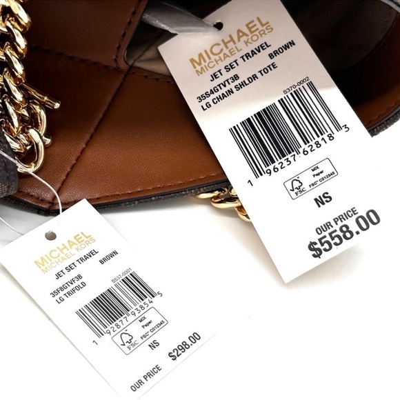 Michael Kors Large Jet Set Travel Chain Shoulder Bag & Trifold Wallet Brown - Picture 14 of 14